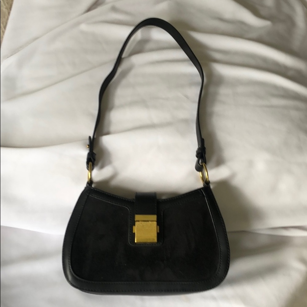 Small Vegan Leather Saddle Bag with Suede detail - Picture 3 of 12
